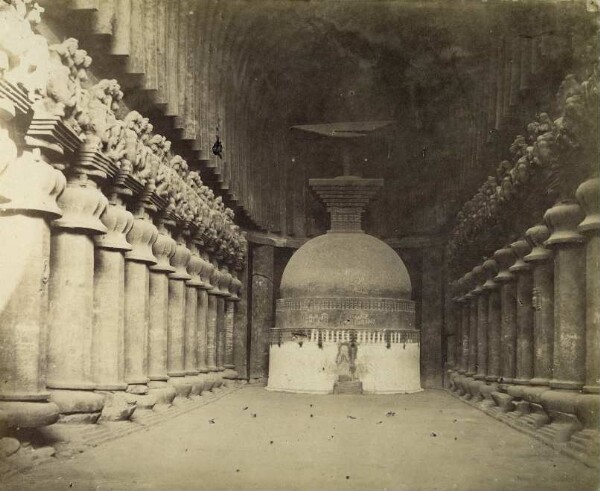 Caves of Karlie (interior view of columns and stone reliefs) ("The Interior")