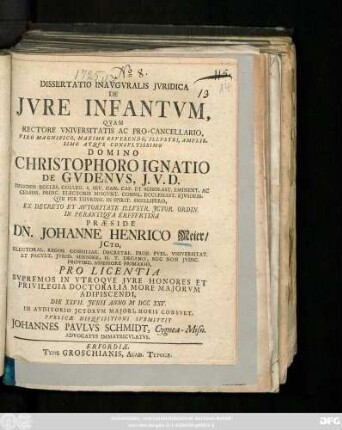 Dissertatio Inavgvralis Jvridica De Jvre Infantvm