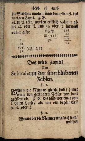 Das dritte Capitel Vom Subtrahiren der überbliebenen Zahlen.