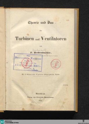 [Text]: Theorie und Bau der Turbinen und Ventilatoren
