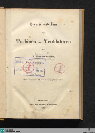[Text]: Theorie und Bau der Turbinen und Ventilatoren