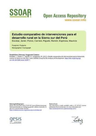 Estudio comparativo de intervenciones para el desarrollo rural en la Sierra sur del Perú