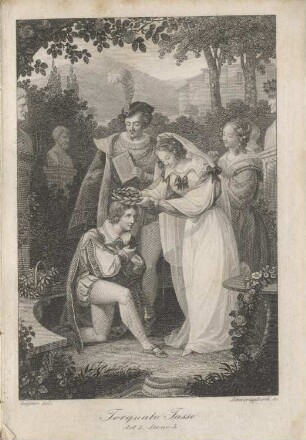 "Torquato Tasso, Act I, Scene 3" Tasso wird von den Frauen bekränzt
