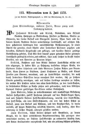 113. Assecuration vom 2. Juli 1572.