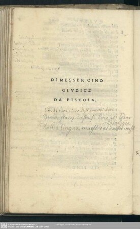 [Buch 5:] Sonetti e canzoni di Messer Gino da Pistoia