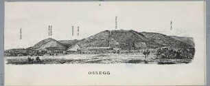 Panoramaansicht bei Ossegg (Osek) in Böhmen, Bildmitte der Berg Strobnitz (heute Stropník oder Strobnice),entlang der Dux-Bodenbacher Eisenbahnlinie, mit Legende