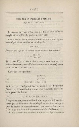 Note sur un problème d'algèbre.