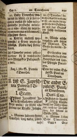 II. Lift S. Japoschtola Pawola k Timothei. / Die andere Epistel S. Pauli an Timotheum.