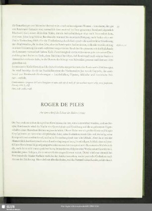 Roger De Piles : Aus dem "Abriß des Lebens der Maler" (1699)