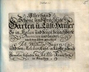 Allerhand Schöne und Prächtige Gärten u. Lust-Häuser so in Italien und denen benachbarte[n] Provincien und Landen