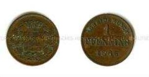 Deutsche Kleinmünze über 1 Pfennig aus dem Königreich Bayern