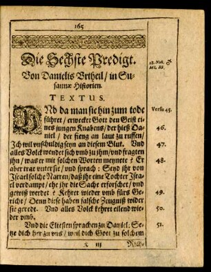 Die Sechste Predigt. Von Danielis Urtheil/ in Susannae Historien