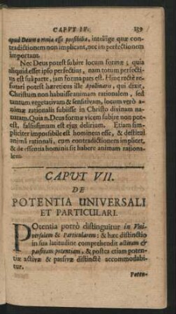 Caput VII. De Potentia Universali Et Particulari.