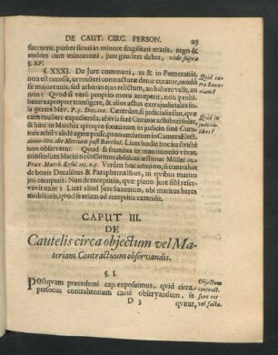 Caput III. De Cautelis circa obiectum vel Materiam Contractuum observandis.