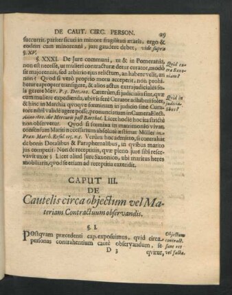Caput III. De Cautelis circa obiectum vel Materiam Contractuum observandis.