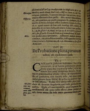 Cap. III. De Probatione plena per unum testem ob qualitatem causæ.