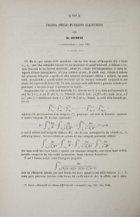 Teoria delle funzioni ellittiche.