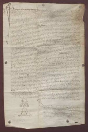 Notariats-Instrumente über verschiedene Zeugenaussagen in dem Streit des Eucharius von Venningen und Hans von Königsbach über die Wässerung in dem Dorfe Königsbach