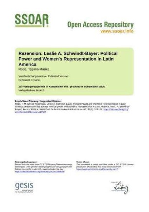 Rezension: Leslie A. Schwindt-Bayer: Political Power and Women's Representation in Latin America