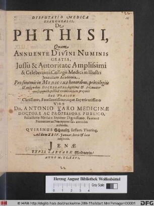 Disputatio Medica Inauguralis, De Phthisi