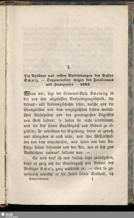 I. Die Anfänge und ersten Anfeindungen des Pastor Schulz ...