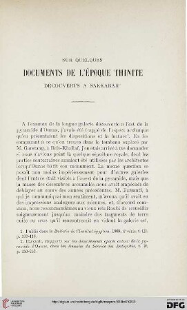 Sur quelques documents de l'époque thinite découverts à Sakkarah