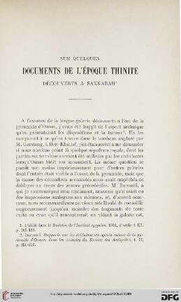 Sur quelques documents de l'époque thinite découverts à Sakkarah