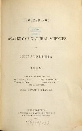 Proceedings of the Academy of Natural Sciences. [32.] 1880. - 1881