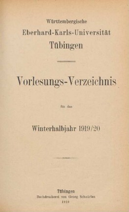 Vorlesungsverzeichnis 1919/20