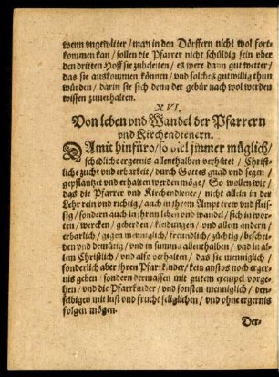 XVI. Von leben und Wandel der Pfarrern und Kirchendiener.