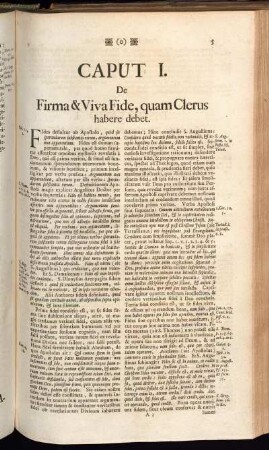 Caput I. De Firma & Viva Fide, quam Clerus habere debet.
