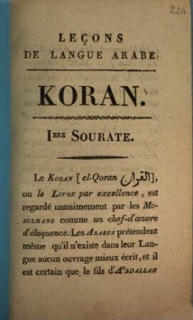 Leçons de langue arabe - Koran, Ière sourate