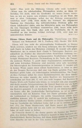 484-485 [Rezension] Gilson, Etienne, Dante und die Philosophie