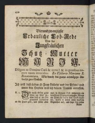 430-457, Vierundzwanzigste Erbauliche Lob-Rede von der Jungfraeulichen Schutz-Mutter MARIA - Fuenfundzwanzigste Erbauliche Lob-Rede von der ueberseeligen Mutter des Herrn bey der Neuntaegigen Andachts-Verehrung Derselben