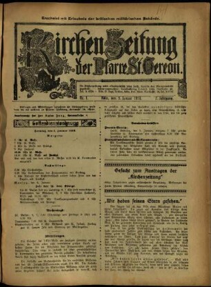 Kirchen-Zeitung der Pfarre St. Gereon / 7. Jahrgang 1919