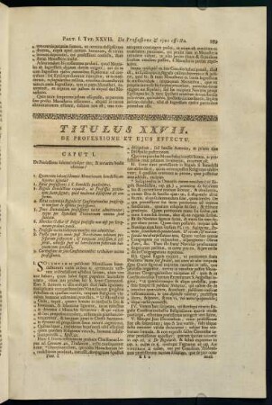 259-269, Titulus XXVII. De Professione Et Ejus Effectu.