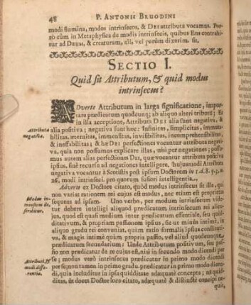 Sectio I. Quid sit Attributum, & quid modus intrinsecus?