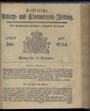 1781tes Jahr. 36tes Stück. Montag den 3ten September