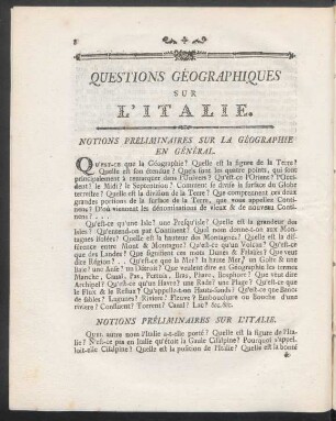 Questions Géographiques Sur L'Italie