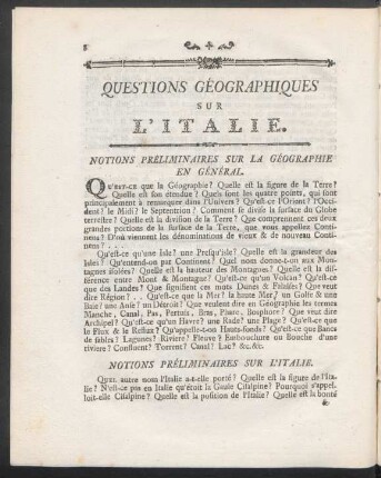 Questions Géographiques Sur L'Italie