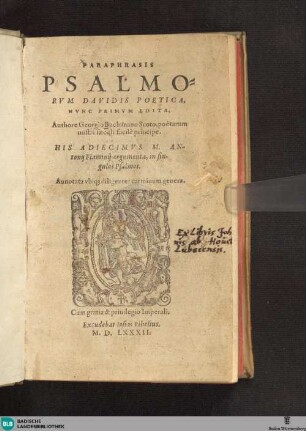 Paraphrasis Psalmorvm Davidis Poetica