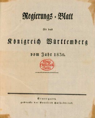 1830: Regierungsblatt für das Königreich Württemberg