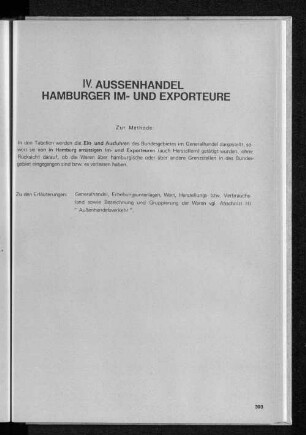 IV. Außenhandel Hamburger Im- und Exporteure