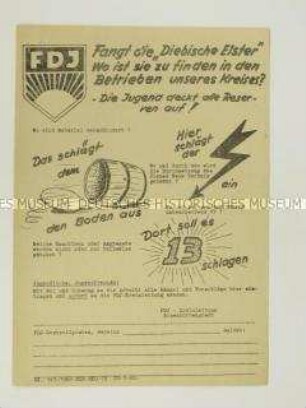 Hektografiertes Propagandaflugblatt der FDJ zu den Materialreserven