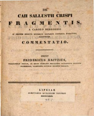 De C. Sallustii Crispi Fragmentis Commentatio