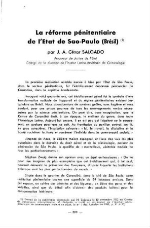 309-317, La réforme pénitentiaire de l'État de Sao-Paolo (Brésil)