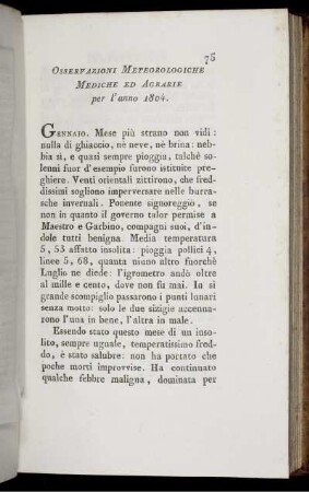 Osservazioni Meteorologiche Mediche Ed Agrarie per l'anno 1804.