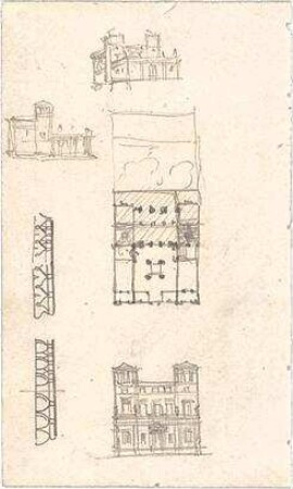 Bühlmann, Josef; Öffentl. Gebäude - Grundriss, Ansichten, Perspektive, Details