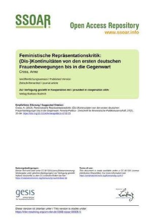 Feministische Repräsentationskritik: (Dis-)Kontinuitäten von den ersten deutschen Frauenbewegungen bis in die Gegenwart