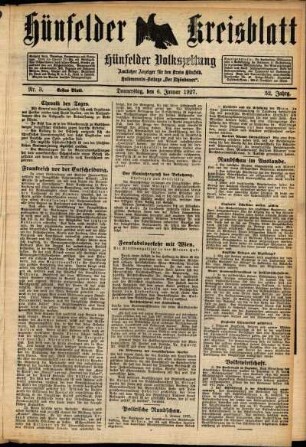 Erste Ausgabe vom Donnerstag, den 06. Januar 1927.